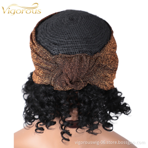 Wholesale Hair Ajustable Grip Cheap Full Attached Kinky Curly For White Black Women Brown Syntehtic Headband Wig